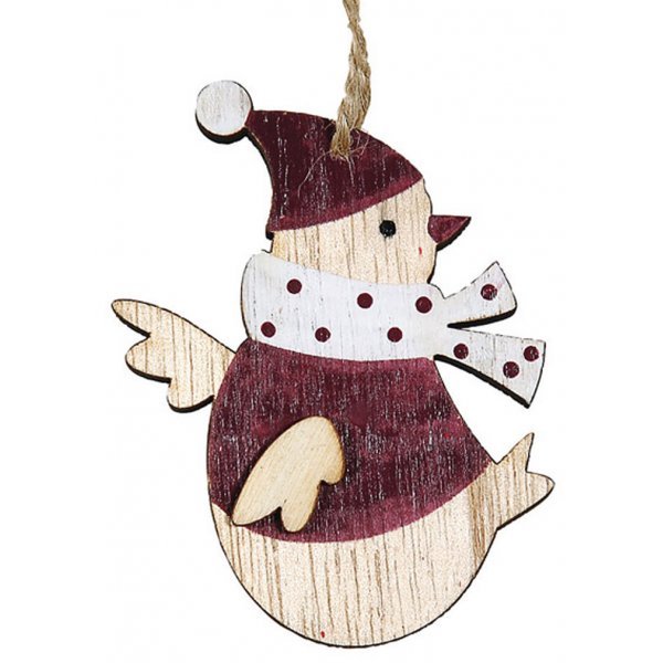 Χριστουγεννιάτικο Κρεμαστό Ξύλινο Πουλάκι, με Κασκόλ και Σκούφο - Σχέδιο 1 (7cm)
